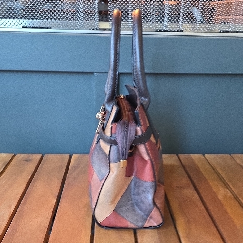 Patchwork Leather Handbag - Multicolor - image 4